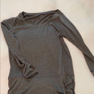 Gray, nylon, long sleeve  Champion workout top